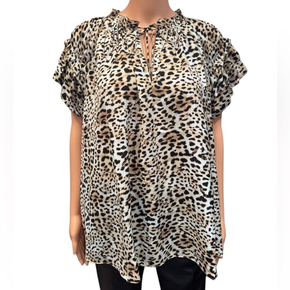 PHILOSOPHY Front Tie Triple Sleeve Sleeve Animal Print Blouse NWT 3X